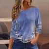 3/4 Length Sleeve Womens Tops Floral Print Vintage Fashion Casual Loose With Round Neck Plus Size Shirts