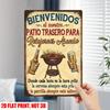 Винтажная металлическая табличка "Bienvenidos al nuestro Patio Trasero" - Рустик-арт для барбекю, Прочная металлическая табличка с приветствием на испанском