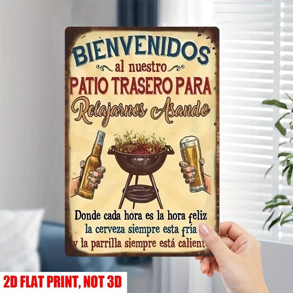 Винтажная металлическая табличка "Bienvenidos al nuestro Patio Trasero" - Рустик-арт для барбекю, Прочная металлическая табличка с приветствием на испанском