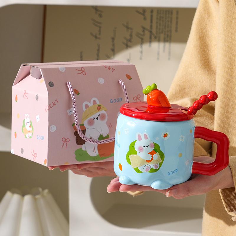 Высококачественный кролик с крышкой для дома, милая офисная чашка для завтрака, подарочная коробка, керамическая чашка