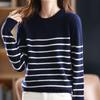 Women's Sweater Striped Color Matching Round Neck Large Size Loose Temperament Long Sleeve Bottoming Plus Size Knitted Sweater