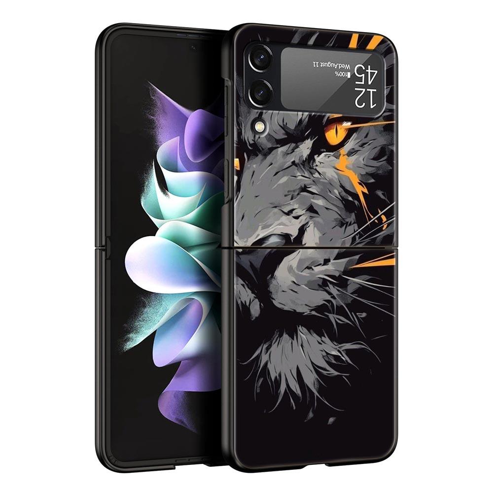 Двухцветный чехол для телефона Samsung Galaxy Z Flip 7 6 5 4 с узором "крест" и изображением льва, из твердого поликарбоната, Черная крышка для Galaxy Z Flip 3, Складной корпус