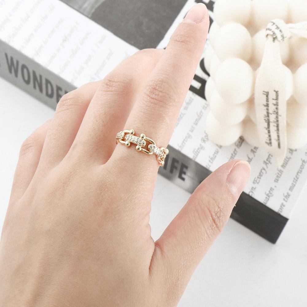 Rhinestone Geometric Twist U Shaped Buckle Women Rings Zircon Finger Rings Korean Style Open Rings
