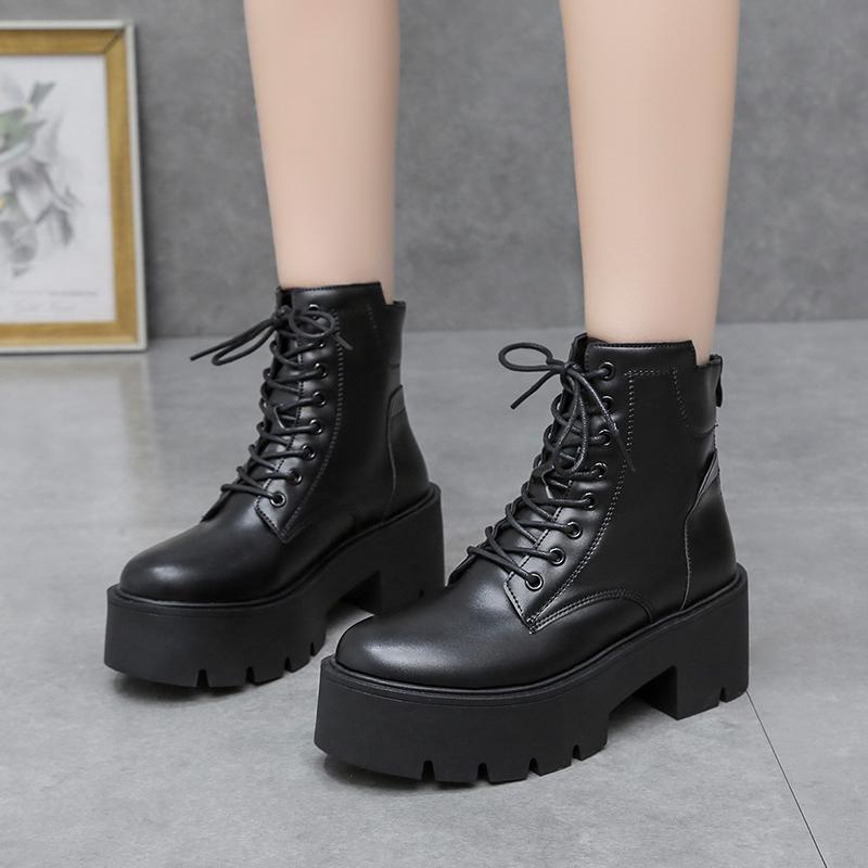 High Quality Shoes for Women Platform Boots Street Round Toe Ladies Shoes Zip Chunky High Heels Boots Women Zapatos De Mujer