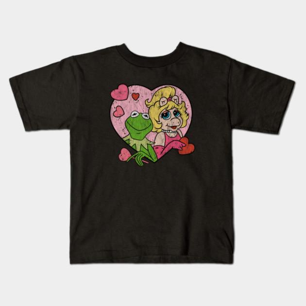 Boys Girls Soft Cotton Graphic Tees Distressed Kermit And Miss Piggy T-shirt Breathable Daily School Wear Kids T-Shirts