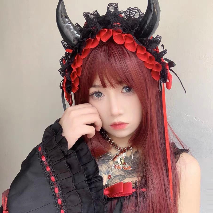 Готический Лолита Ободок с Рогами Дьявола - Универсальный Аксессуар для Волос на Хэллоуин