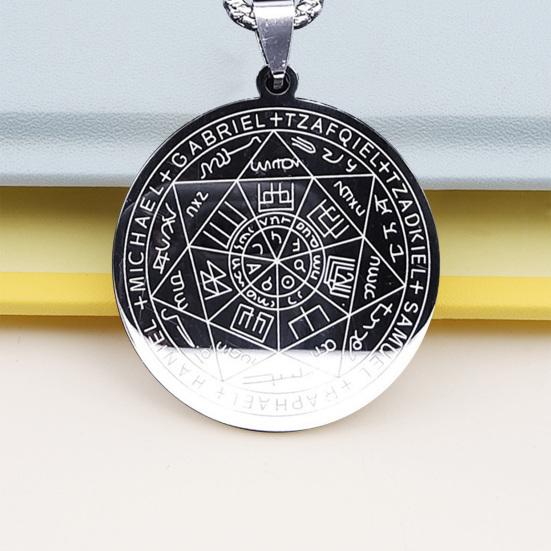Мужское ожерелье, семь ангельских амулетов, цепочка, круглая подвеска, полый Соломон, нержавеющая сталь, гальваническое покрытие, унисекс