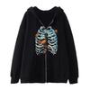 Dark Skull Graphic Zip Up Hoodie Gothic Streetwear Loose Fit Men Women Teens