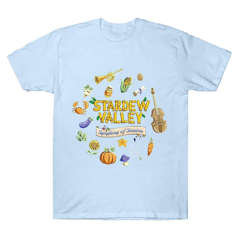 Футболка с туром «Симфония времен года» Футболка Stardew Valley Любителю игр Хлопок Короткий рукав Футболка Женская Мужская Хлопковая одежда Удобный топ