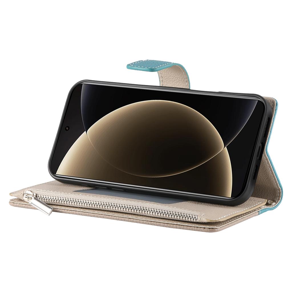 For Xiaomi 15 Pro Case Zipper Wallet Color Splicing Leather Flip Phone Cover with Straps