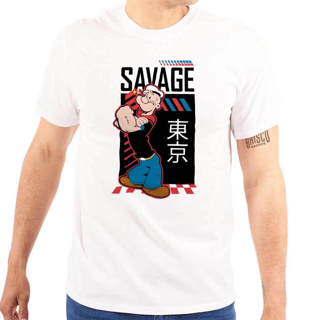 Popeye the Sailor Man Kanji Savage Cartoon Womens or Mens Crewneck 100% Cotton T-shirt Mens Tees Top Tee