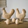 Hand-painted Wooden Bunny Statue Rooster Painting Rabbit Figure  Home Decoration