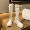 Ladies Boots Winter Knee High Shaft Shoes for Women Long White Footwear Elastic Platform Comfortable and Elegant New In Rock Hot