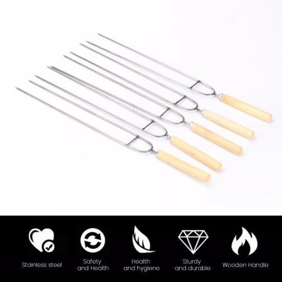 Шпажки для барбекю из нержавеющей стали, двухзубые шампуры для барбекю, 36 см, вилки для кемпинга с деревянной ручкой для шашлыков из курицы и креветок