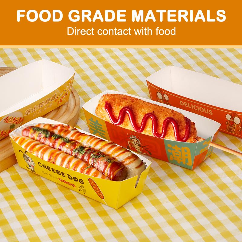 100 шт. Коробка для упаковки хот-догов без складывания Бумажная Одноразовая Посуда для вечеринок Поднос для подачи еды Для кейтеринга Упаковочные коробки