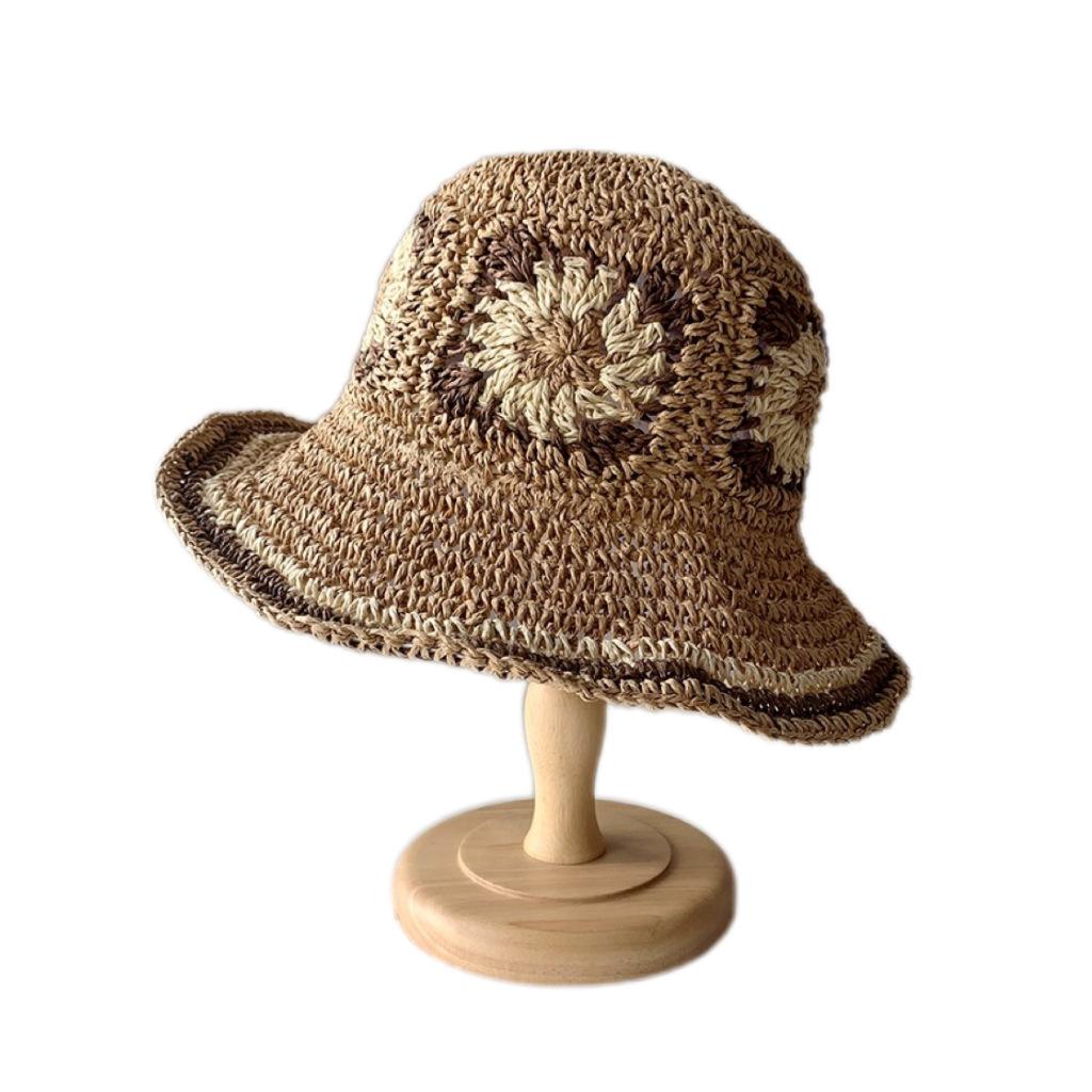Нишевая дизайнерская льняная хлопковая нить маленькая свежая ручная вязка панама полая вязаная шляпа-ведро женская