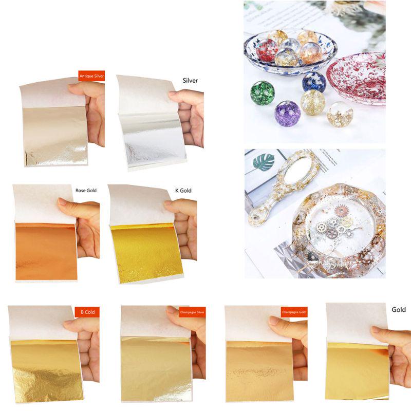100Pcs Imitation Gold Sliver Copper Foil Papers Leaf Leaves Sheets Foil Paper Gilding Craft Resin Jewelry Making Filling