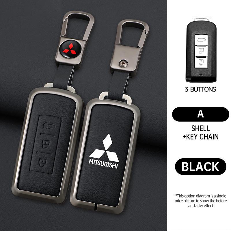 Leather Car Remote Key Case for Mitsubishi ASX LANCER Pajero Sport Outlander Eclipse Cross Keychain Full Cover Shell Accessories