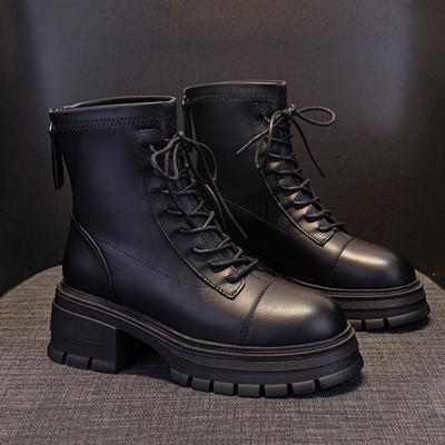 Осенне-зимние женские ботинки на толстой подошве из микрофибры, новые мотоциклетные ботинки с круглым носком, массивные ботинки зимние ботинки челси 35-39