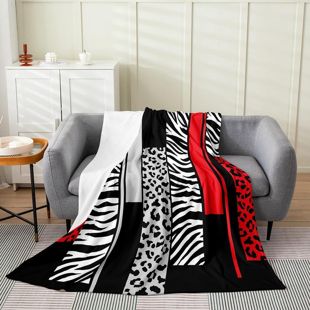 Feelyou Leopard Zebra Plush Throw Blanket x Kids Cheetah Pink White Black Flannel Fleece All Season Breathable Bed Blanket Anima