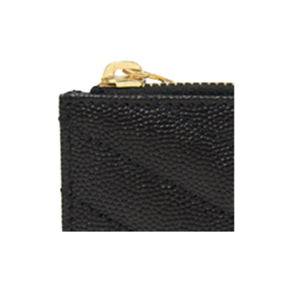 Saint Laurent Кошелек YSL Cassandre с золотым логотипом и застежкой-молнией, из зернистой стеганой кожи, для карт и монет, женский, черный, 607915-BOW01-1000