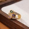 Copper-Plated Gold-Tone Zircon Gem Vintage Adjustable Women's Ring