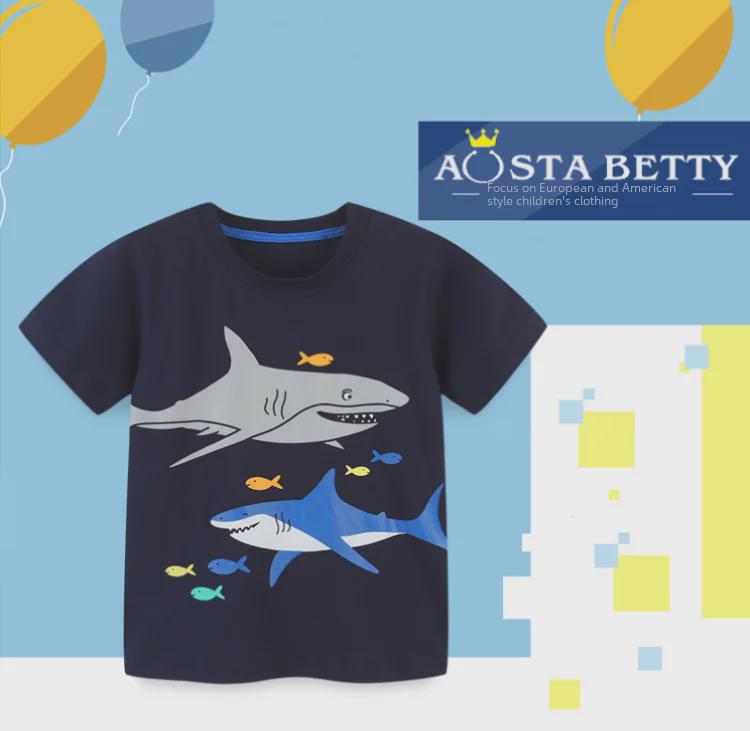 Футболка с круглым вырезом и рисунком для мальчиков - летняя, трикотажная, хлопок, с короткими рукавами