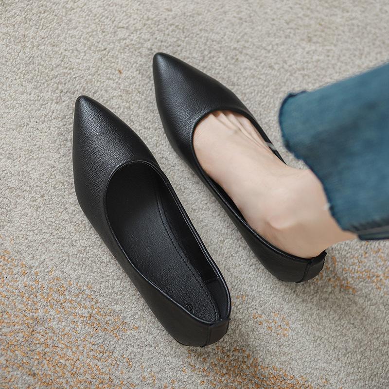 Мода лето 2024 новые туфли с острым носком и плоским носком женские рабочие туфли черные повседневные удобные лоферы на плоской подошве zapatillas mujer