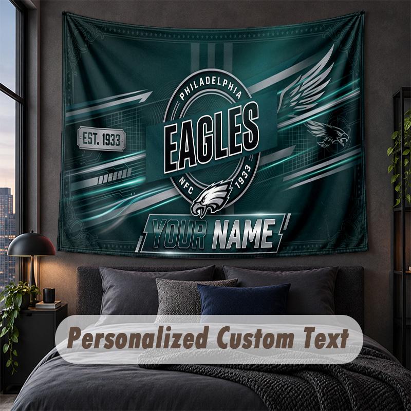 Custom Name Text Tapestry,Philadelphia Eagles Decorative Wall Hanging, Background Tapestry For Home Bedroom
