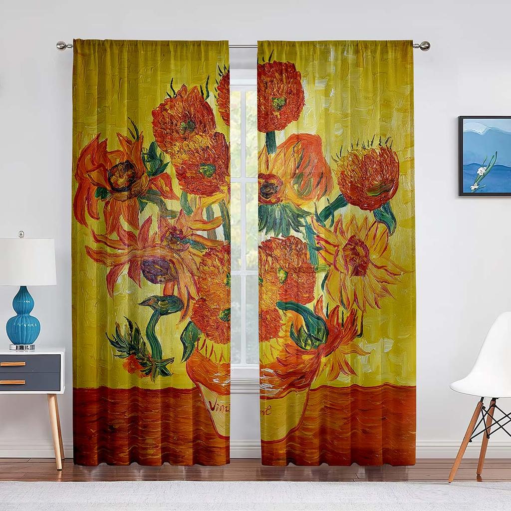 Вуаль «Звездная ночь», занавеска с принтом звезд Ван Гога, художественные декоративные шифоновые тюлевые шторы для гостиной, спальни, кухни, декор