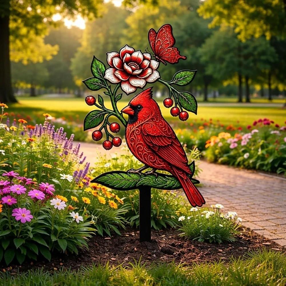 Decorative Floral Bird Garden Stake Acrylic Yard Lawn Ornament Outdoor Lawn Use