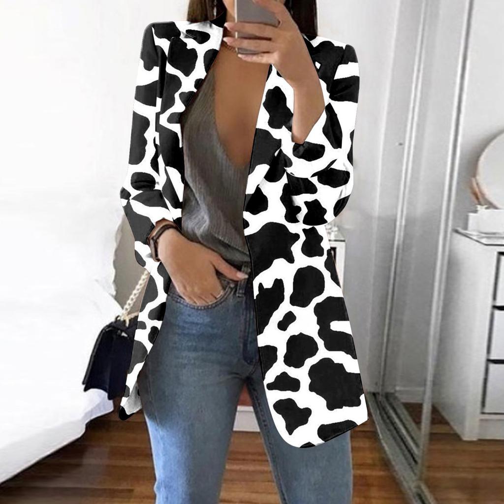 Women's Casual Fashion Print Lapel Long Sleeve Slim Fit Small Button Jacket