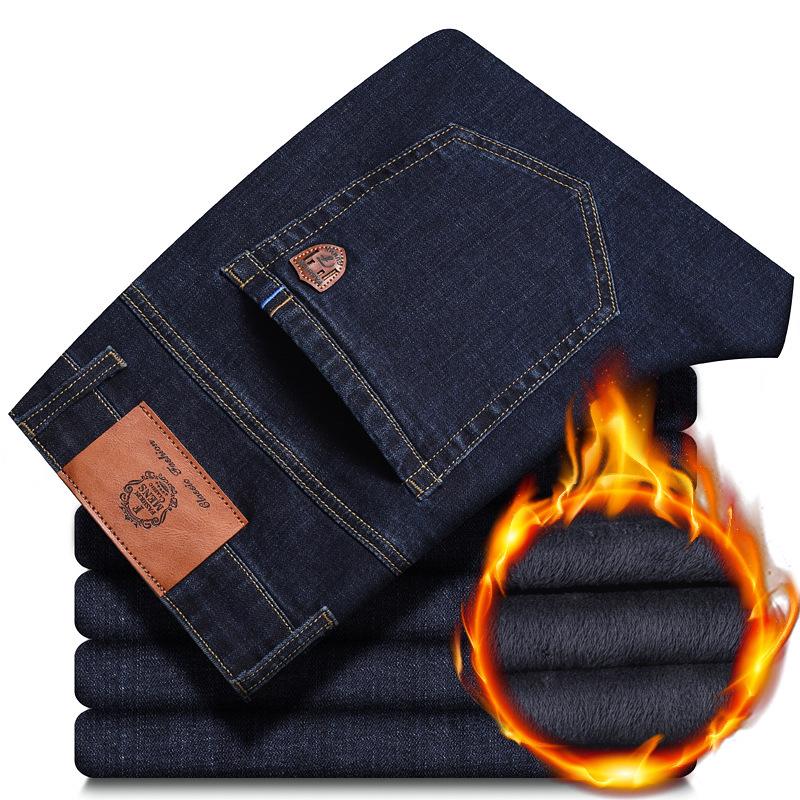 Весна и осень 2024 года, новые джинсы со средней талией для мужчин с толстым бархатом и свободные прямые брюки большого размера для мужчин