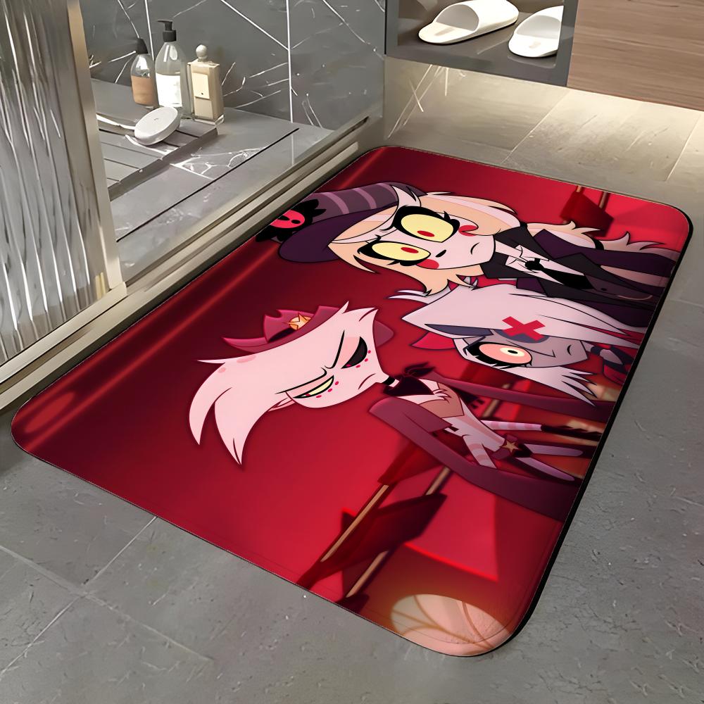 show H-Hazbin Hotel Floor Mat Soft Flannel Entrance Door Mat Non Slip Absorbent Bathroom Bedroom Floor Rug
