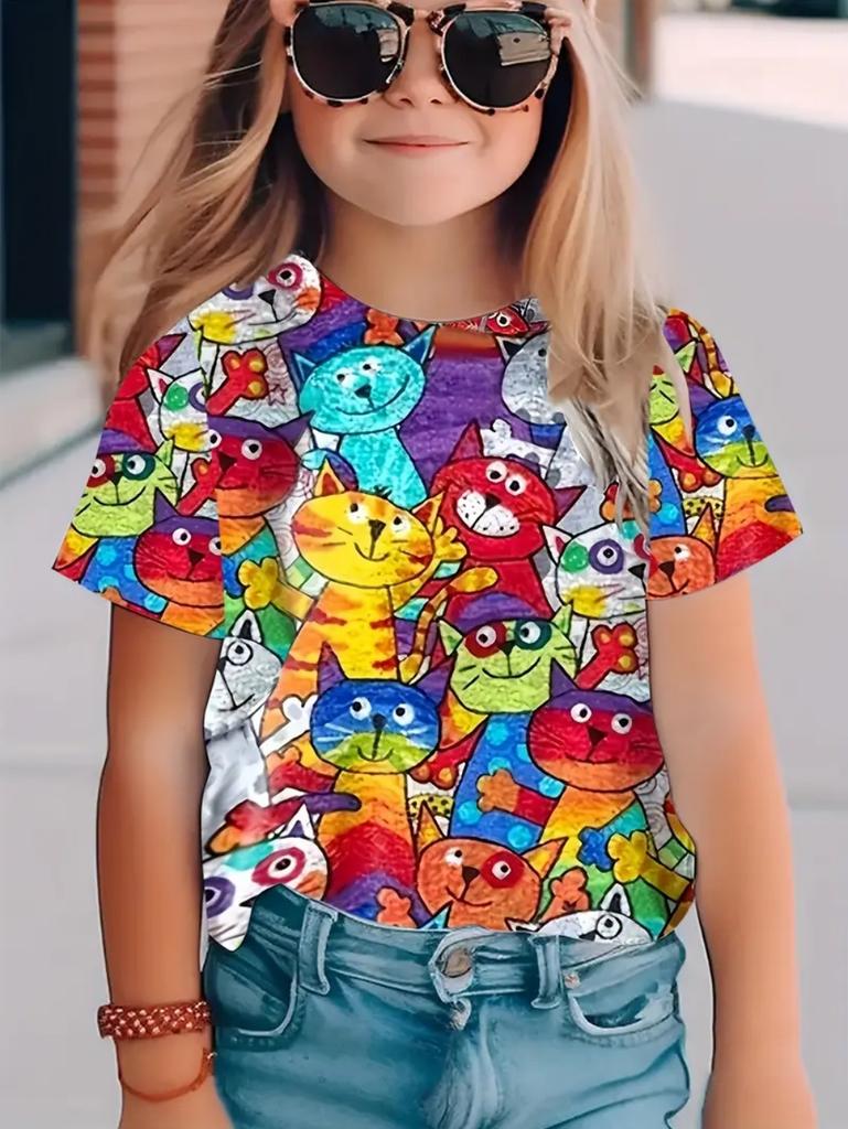 Футболки для детей Мода Простая Стильная Футболка с круглым вырезом и коротким рукавом Повседневная Винтажная для улицы Быстросохнущая футболка для девочки