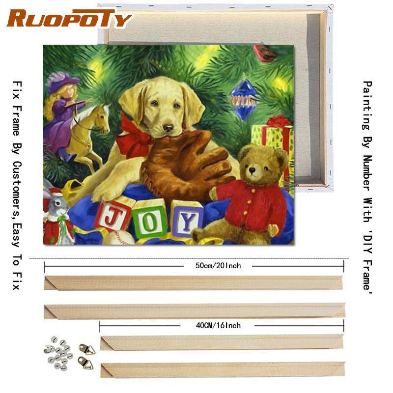 RUOPOTY Picture By Numbers Dog Animal DIY Frame On Canvas Acrylic HandPainted Wall Art Painting Cat For Living Room