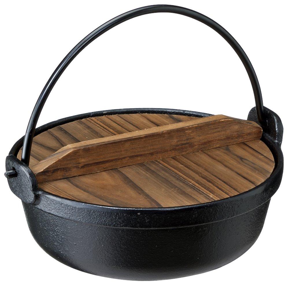 Ishigaki Irori Pot Black 17cm Wooden Lid Pot Gas Fire IH Compatible Iron Casting 3984