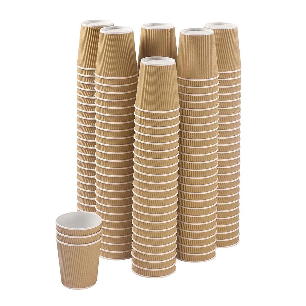 Disposable Paper Cups With Lids 7 Oz, Insulated Takeaway Cups, Corrugated Double Wall