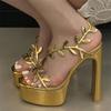 Fashion Golden Luxury Super High Heel Platform Sandals Women PVC Transparent Strap High Heels Sexy Nightclub Pole Dance Shoes for Women