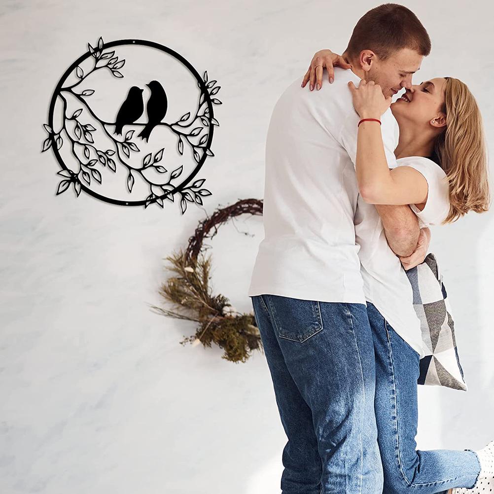 Metal Wall Art Bird On Branch Round Wall Art Bird Sign Wall Silhouette Bird Iron Artwork Hanging