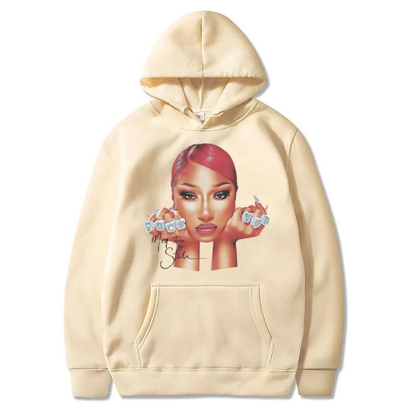 Модная толстовка с принтом лица рэперши Megan Thee Stallion, винтажный хип-хоп 90-х, мужская и женская, с флисовой подкладкой, оверсайз, повседневная, уличная одежда