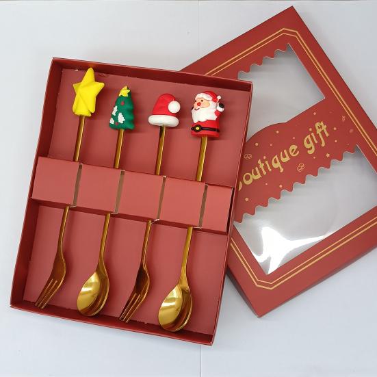 Набор рождественских ложек из нержавеющей стали, тематика «Елка, Санта, Звезда», ложки для перемешивания кофе, праздничная кухонная утварь с подарочной коробкой