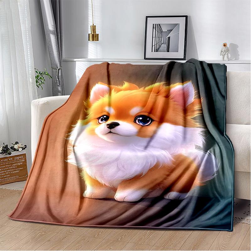 Одеяло с милой собакой, мультяшным хаски, самоее, чихуахуа, коки, померанским шпицем, мягкое одеяло для дома, спальни, чехол для дивана, детское одеяло