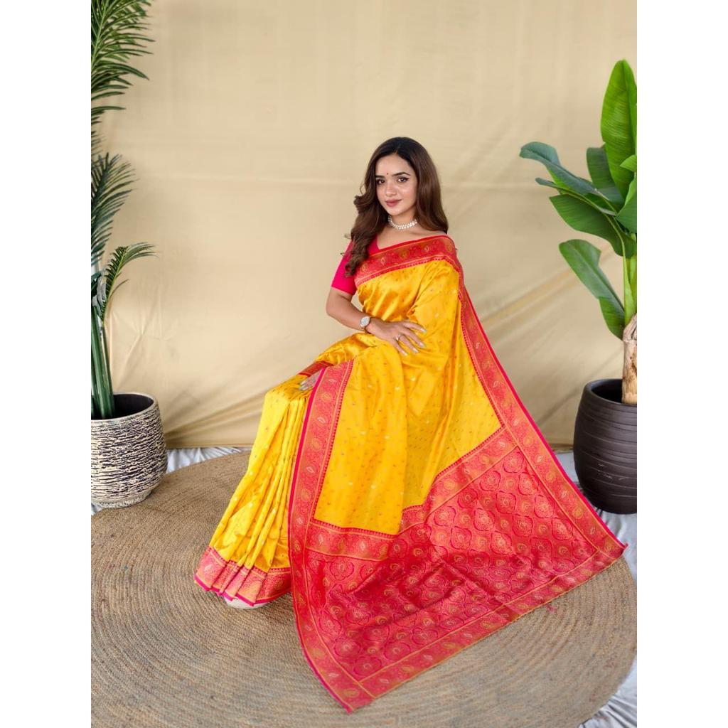 Pure soft paithani silk saree woth beautiful contrast weaving border with allover beautiful weaving and rich weaved pallu