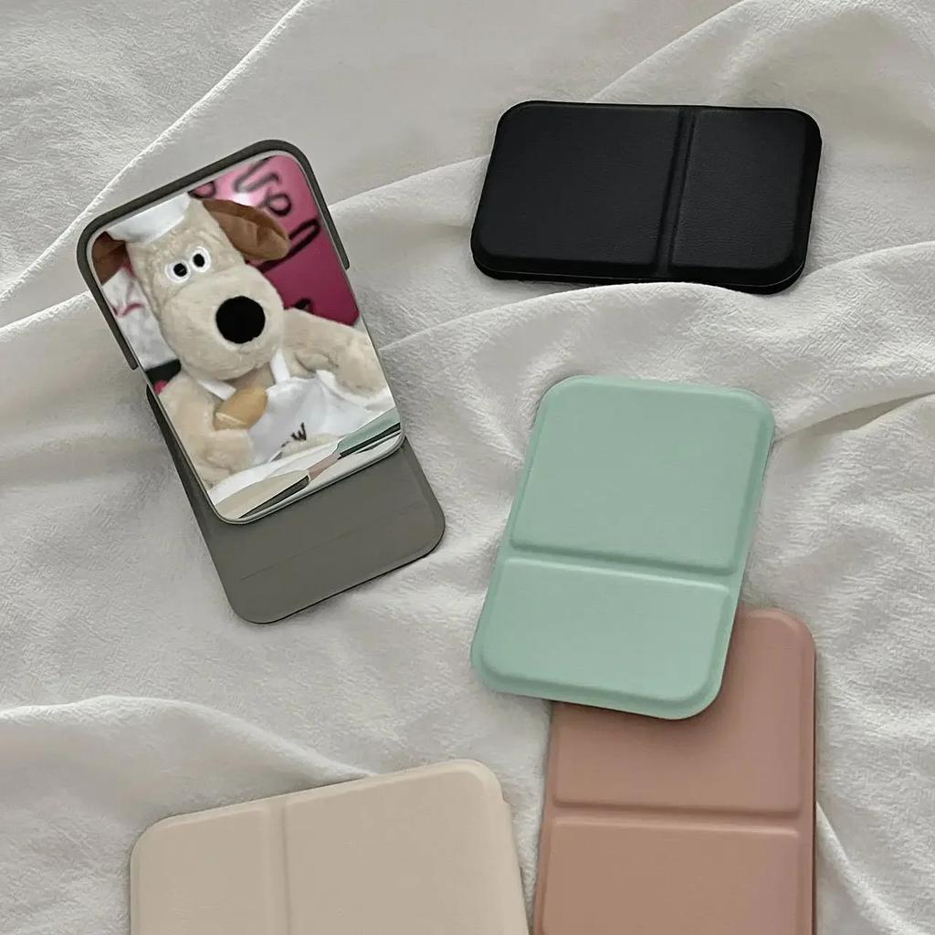 Настольное зеркало для макияжа, однотонное, из искусственной кожи, простое портативное ручное зеркало для макияжа, складное студенческое компактное милое карманное зеркало