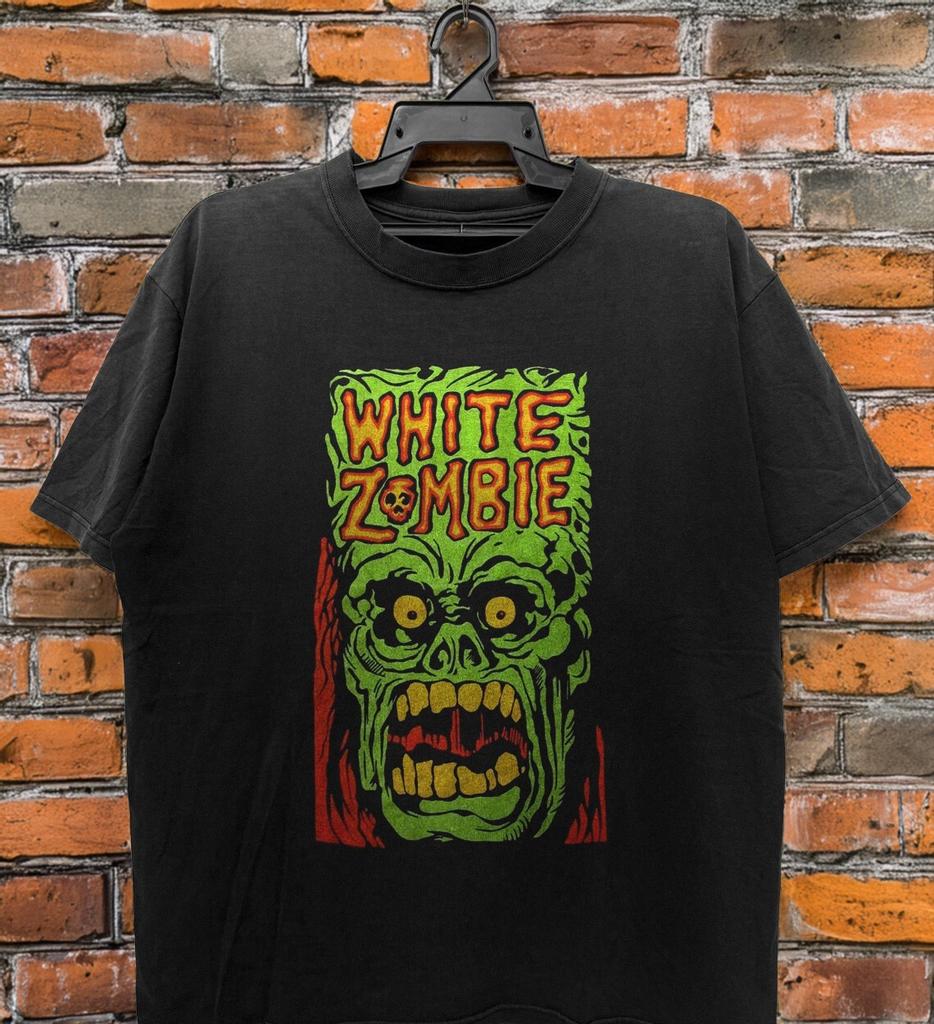 White Zombie Neon Zombie Face Horror Band T-Shirt Unisex Black Cotton T-Shirt
