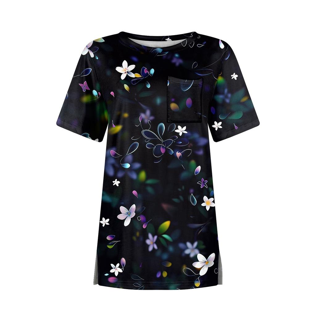 T Shirts For Women Round Neck Dressy Casual Blouses Printing Short Sleeve Summer Tops Loose Fit