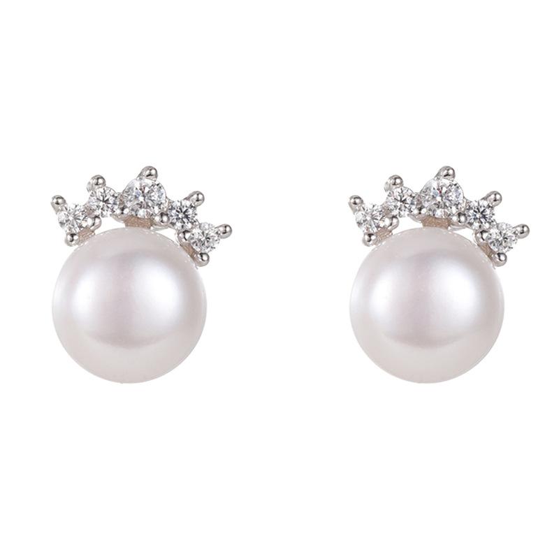 Серьги-гвоздики с жемчугом в форме короны, женские, нишевый дизайн, весенне-летние, простые, маленькие, ароматные, сверкающие серьги из циркония