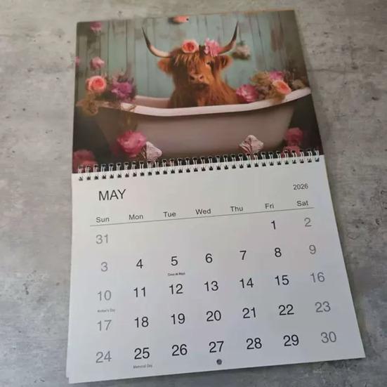 Highland Cow Calendar 2026 Scottish Cow Wall Calendar Hanging Monthly Planner Animal Calendar for Farmhouse Home Wall Decor