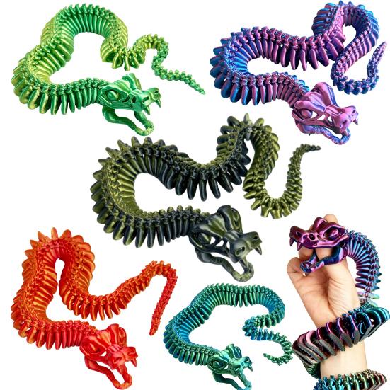3D Printed Skeleton Snake Figurine Movable Joints Skeleton Snake Figure Articulated Animal Model Toy Home Office Bookshelf Desktop Decoration Ornament